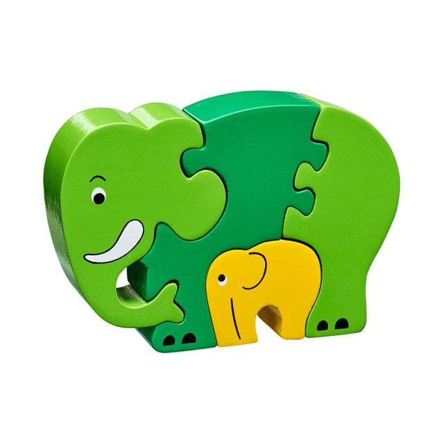 Elephant and Baby Green Natural Wood Jigsaw Lanka Kade