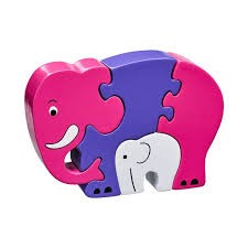 Elephant and Baby Pink Natural Wood Jigsaw Lanka Kade