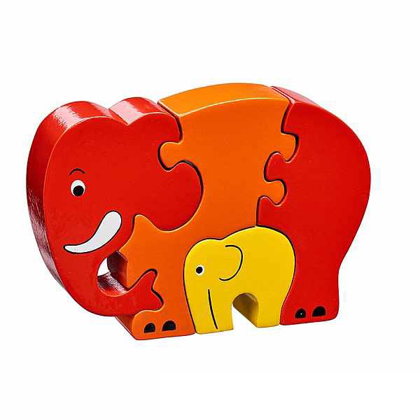 Elephant and Baby Red Natural Wood Jigsaw Lanka Kade