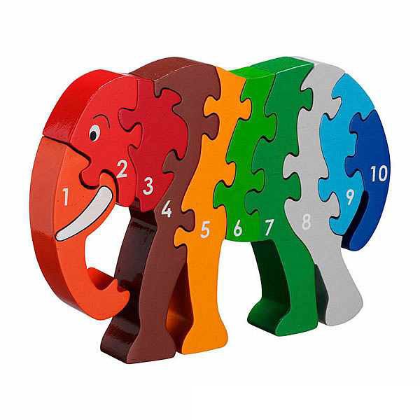 Elephant 1-10 Natural Wood Jigsaw Lanka Kade