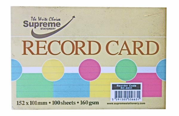 RECORD CARDS 5X3 PLAIN WHITE SUPREME