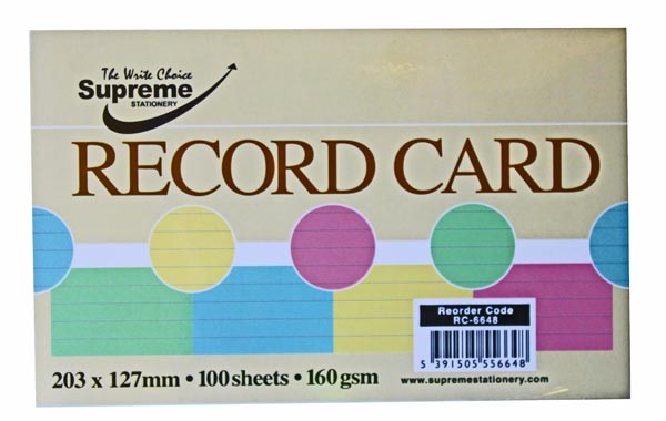 RECORD CARDS 8X5 PASTEL COLOURS SUPREME