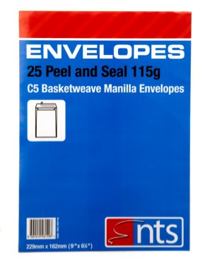 Envelope C5 White 25pk 90g NTS