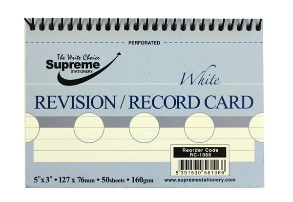 Record Cards, White Ruled 5'x3' Spiral