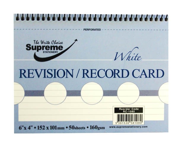 Record Card, White Ruled 6'x4' Spiral