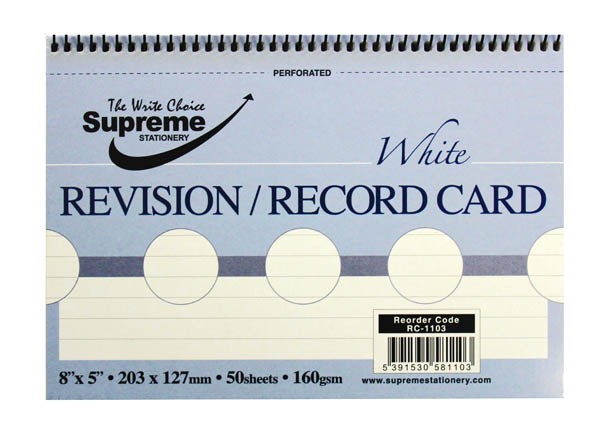 Record Card Spiral 8x5 White Ruled RC-1103 Supreme