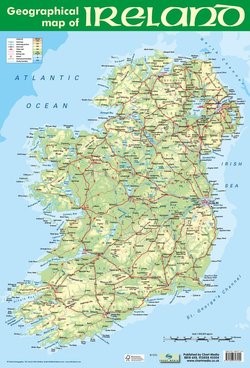 POSTER GEOGRAPHICAL MAP OF IRELAND