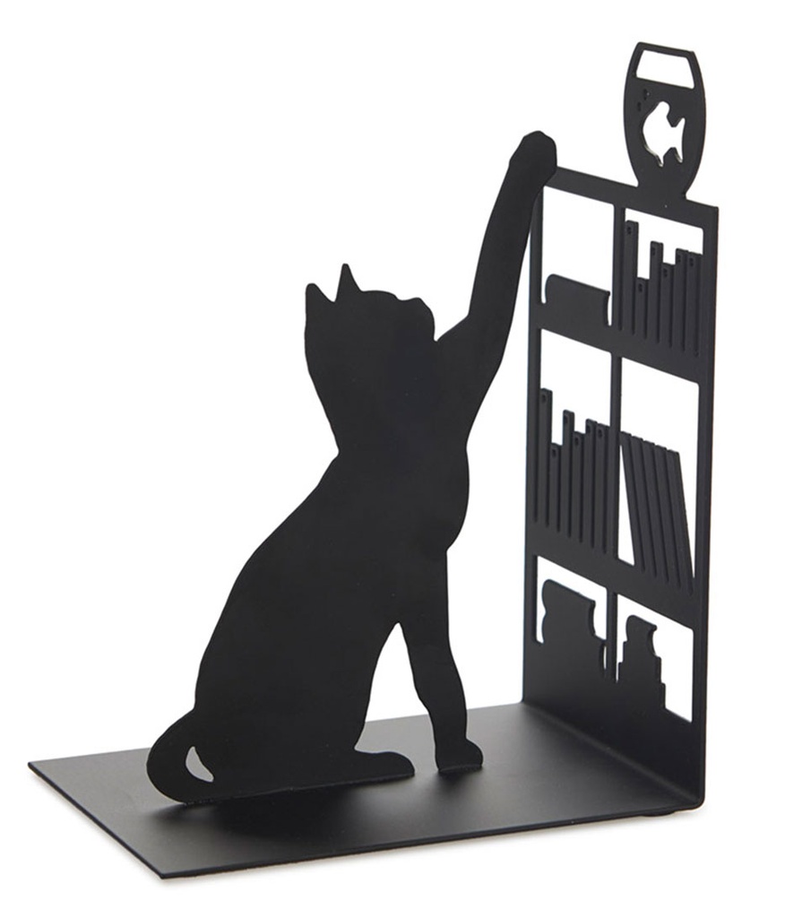 Bookend - Fishing Cat - Black - Metal