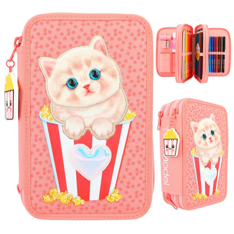 TOPModel Triple Pencil Case with Cat Application CUTIE STAR