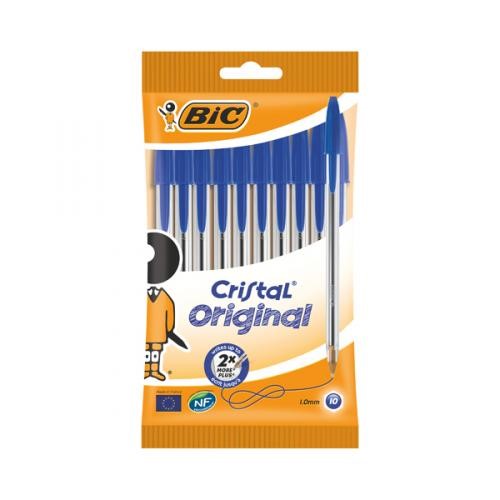 Ball Pens Blue Cristal Medium 10pk Bic