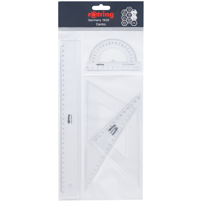 Set Square, Protractor and Ruler Set 4pk Tech Graphic Set Rotring