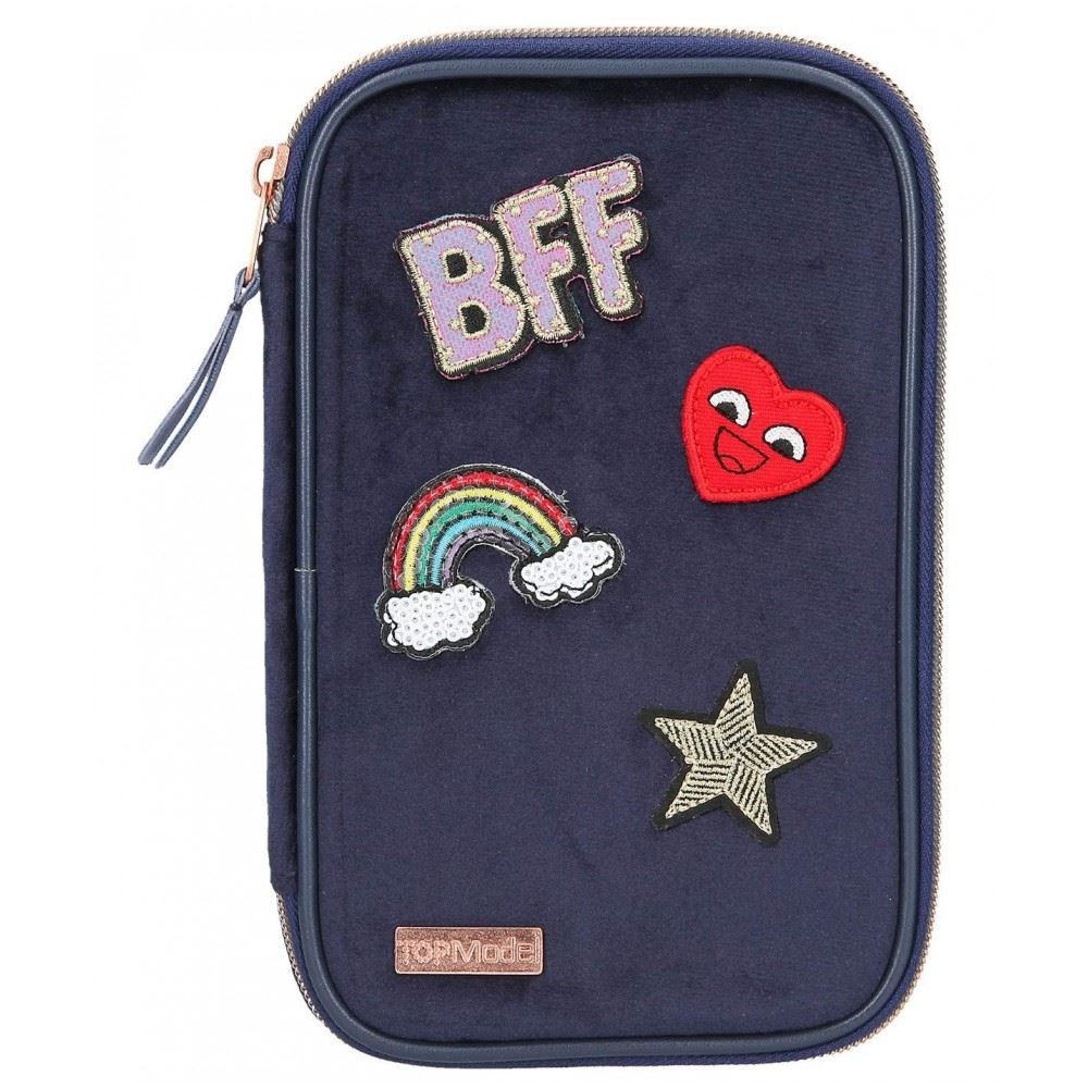 Top Model Filled Pencil Case Velvet Navy