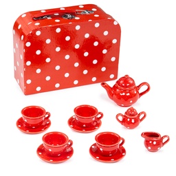 [0691621246139] Red Polka Dot Porcelain Tea Set Bigjigs